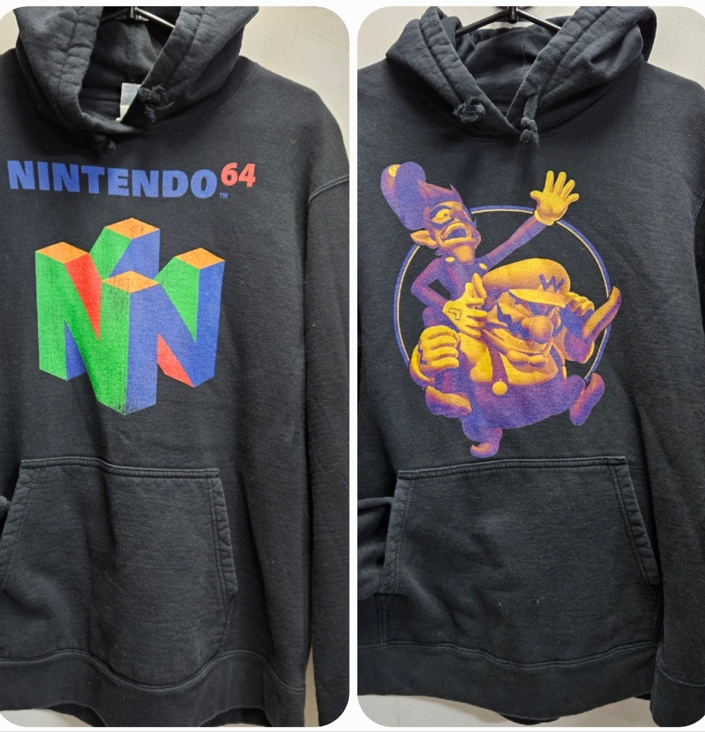 2 NINTENDO Large Unisex Hoodies Nintendo 64 & Wario Waluigi Gamer Twitch Stream